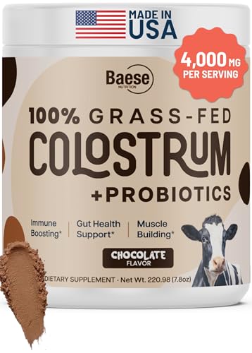 Image of Organic Chocolate 4000mg Grass Fed Bovine Colostrum Powder + Probiotics Colostrum Supplement for Kids & Adults with Immunoglobulins (220.98 Grams)