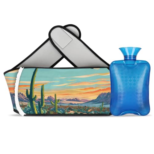 Hot Water Bag with Waist Cover Moon Desert Desert Warm Hot Water Bottle Belt Plush Double Hand Insert Wearable Water Bag Detachable Hot Bottle Pouch for Neck Shoulder Pain Relief