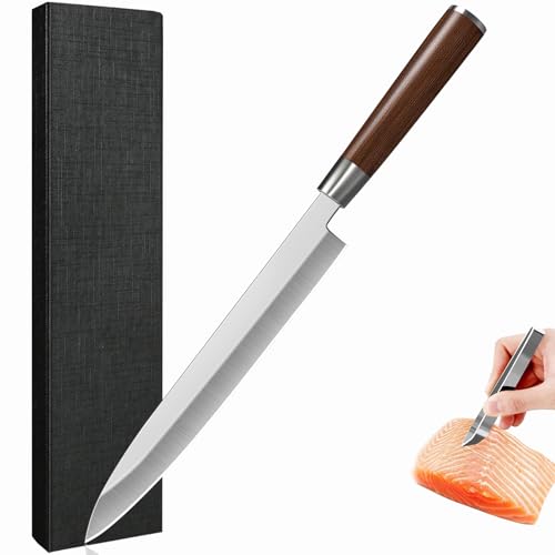 xiaotianlai 24cm Yanagiba Messer 5Cr15MoV Edelstahl, Sashimi Sushi Messer Einzelfase Klinge-Japanisches Kochmesser Profi Fischmesser Holzgriff -mit Fischgrätenpinzette (Style B)