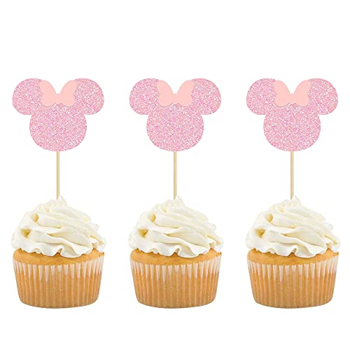 Gyufise 36 Stück Maus inspirierte Cupcake-Topper mit rosa Schleife, rotgoldener Glitzer, Mini-Cupcake-Picks, Dekorationen für Babyparty, Hochzeit, Kindergeburtstag, Partyzubehör Cover