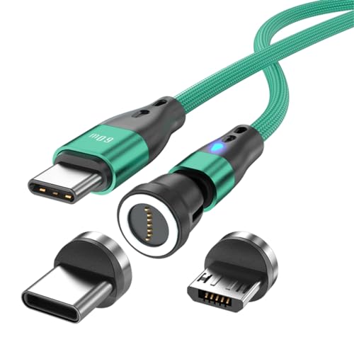 Câble de charge magnétique USB C vers USB de type C/Micro USB - Câble magnétique USB PD 60W de...