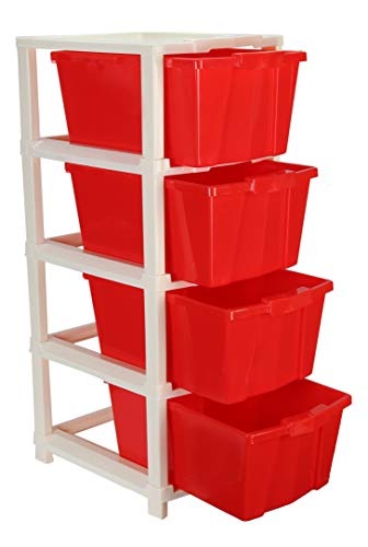 Image of Joyful Studio 4 Xl Plastic modular Drawer System for Home, Office, Hospital, Parlor, School, Doctors, Home and Kids, Colour Red, Product Dimension when assembeled (31cmx39cmx80.9 cm)