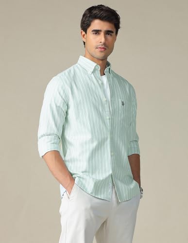 Image of U.S. Polo ASSN. Striped Regular Fit Shirt for Men - 100% Cotton, Breathable & Comfortable, Full Sleeves Casual Shirt for Men