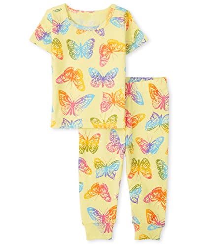 Image of The Children's Place Baby Toddler Girls Short Sleeve Top and Pants Snug Fit Cotton 2 Piece Pajama Sets