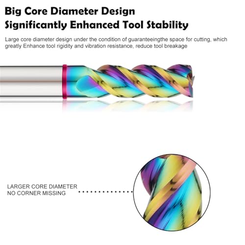 Image of Carbide Square End Mill HRC60 Double Edge 3 Flute TiAiN Coating Tungsten Steel Color-Ring for Aluminum Wood Endmills