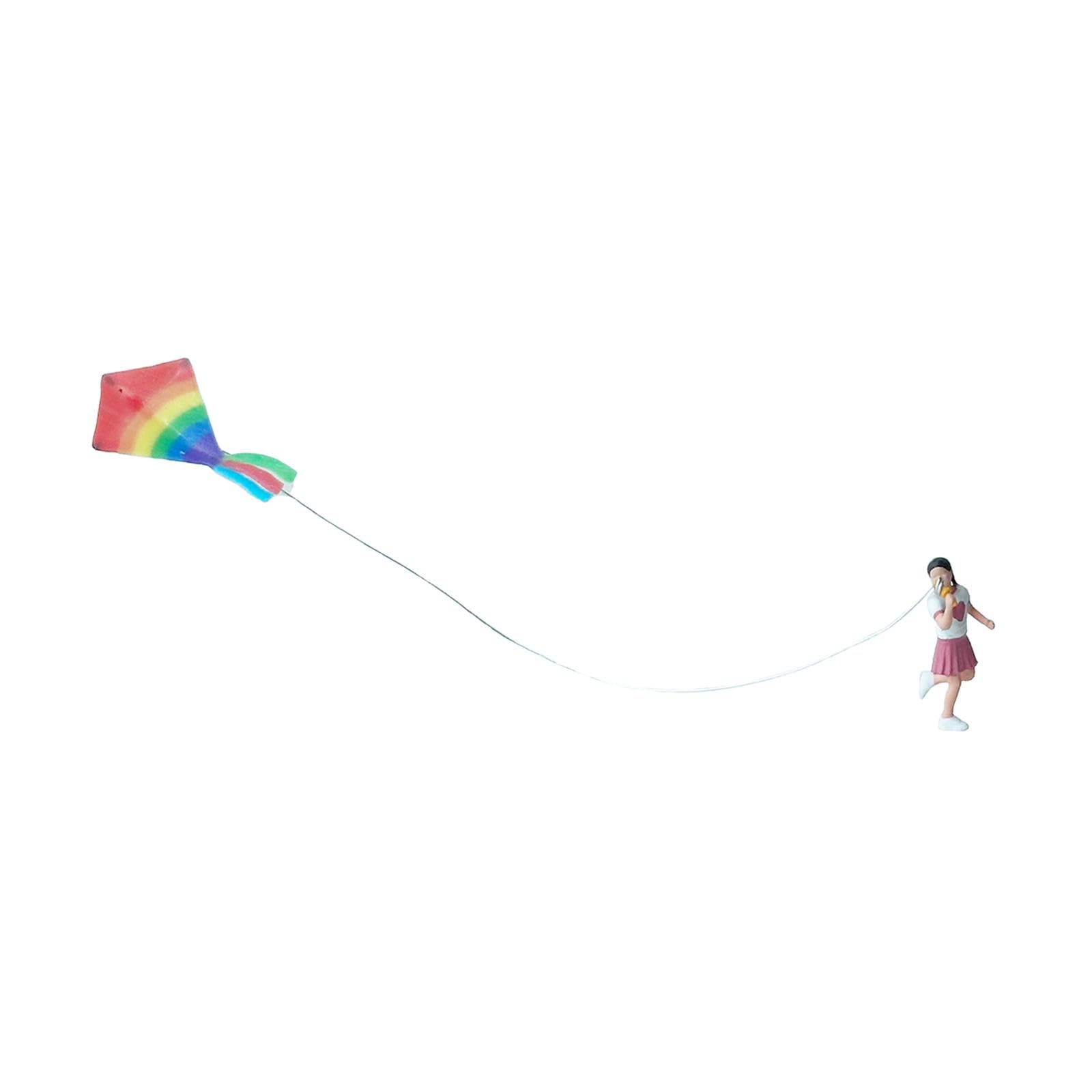 Miniature Kite Figurine 1:64 Scale, Hand-Painted Mini People Figure Resin HO Scale Miniature Model Kite Figures Ornament for Micro Landscape Building Road Railway Decor,Pink Dress Girl 1.7cm