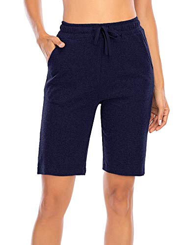 MIDOSOO Women's Drawstring Workout Shorts Active Shorts Or Tops Striped Yoga Shorts Fitness Ultra Soft Hot Pants Dark Blue Medium