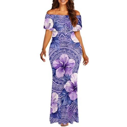Image of Polynesian for Women S-7XL Off Shoulder Maxi Dress Hawaiian Summer Dresses