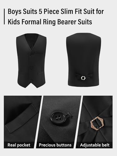 Boys Suits 5 Piece Slim Fit Suit for Kids Formal Ring Bearer Suits - Image 5