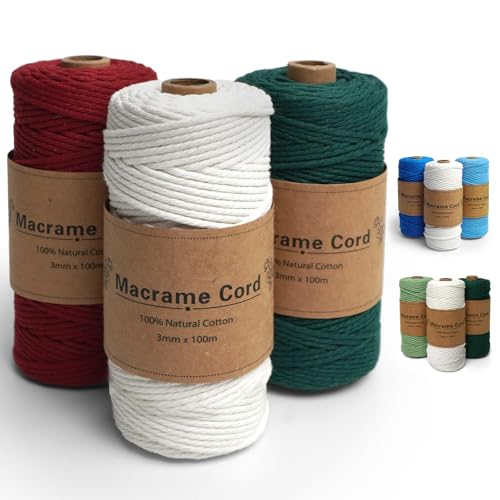Makramee Garn 3er Set, Makramee Garn 3mm x 100m, Macrame Cord,...
