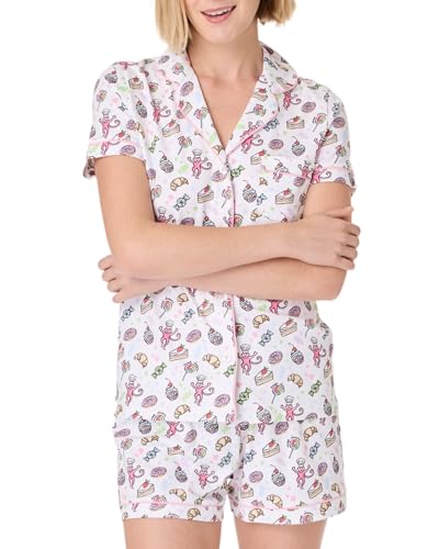 Image of Womens Pajamas Set Trendy 2 Piece Button Down Monkey Shorts Set Y2k Roller Dupes Rabbit Long Sleeve Preppy Loungewear Pjs, XX-Small, Sweet Dreams