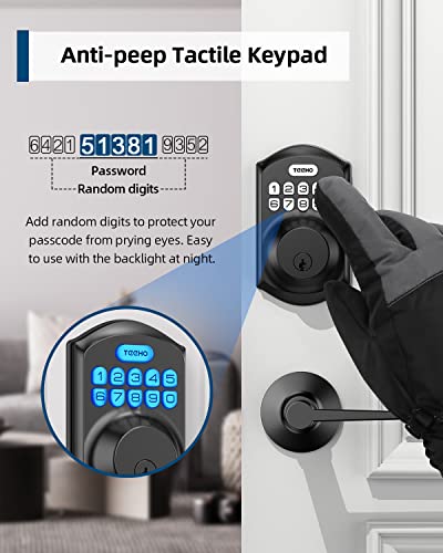 Teeho Keyless Entry Door Lock With 2 Handles - Electronic Keypad Deadbolt With Door Lever, Smart Code Door Lock For Front Door Lock Set, Auto Lock, Easy Installation, Matte Black #TOP3