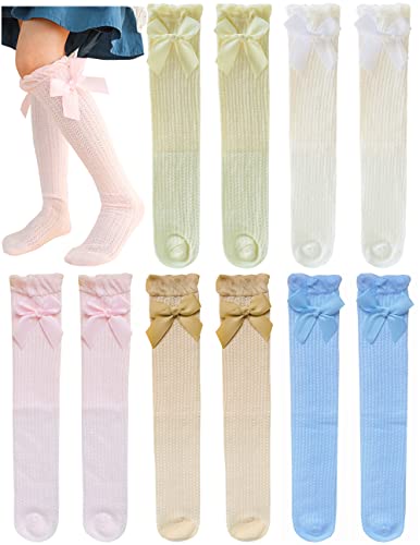 Image of Little Girl's Knee High Socks Over Calf Kids Overknee Stockings Bow Style
