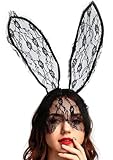 Catery Lace Bunny Ears Black Rabbit Ears Headband Halloween Lace Mask Hair Accessories for Women