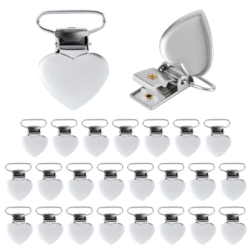 Gosknor 25pcs Silver Suspender Clips, Heart Shaped Sheet Blanket Duvet Padded Comforters Fasteners Clips for Mattress Pad Cover Sofa Cushion Metal Suspender Clip Holder for DIY Pacifier Supplies