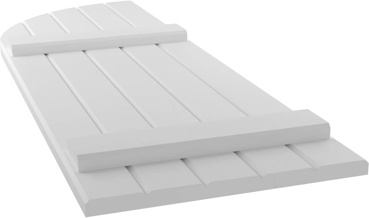 Ekena Millwork ARW101BQ518X43WHH Americraft Five 2 Exterior Real Wood Joined Board-n-Batten Shutters w/Arch Top (Per Pair), 43-in. H, White