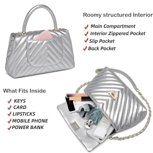 Image of ER.Roulour Quilted Crossbody Bags for Women, Trendy Roomy Shoulder Handbags with Flap Gold Hardware Chain Purses Shoulder Bag
