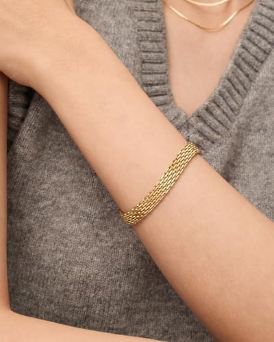 PAVOI 14K Yellow Gold Plated Chunky Chain Adjustable Bracelet for Women | Stainless Steel Lightweight Weave Link Chain Bracelet | 7 Inches + 1.5 Inch Extender - 2
