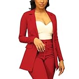 PINSV Women Casual Blazer Open Front Long Sleeve Work Business Suit Jacket Womens Lightweight Lapel Button Blazers Jackets Red XXL