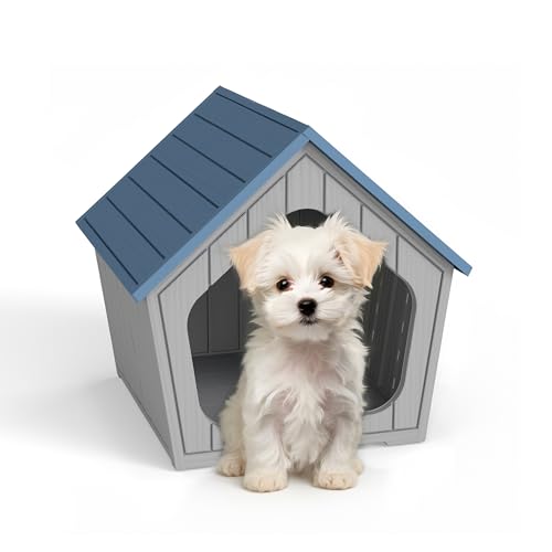 VIXZEN Dog House Outdoor Indoor Waterproof, Resin Small House with Weatherproof Design for Outdoor Dog Bed Use – Ideal for Small to Medium Pets