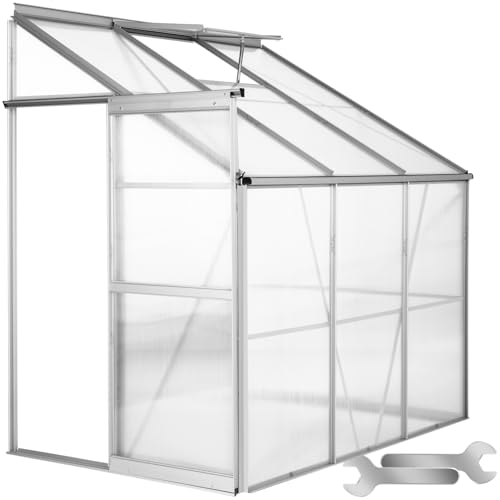 tectake® Serre de Jardin en Aluminium & Polycarbonate Adossée 4,09 m³ pour Potager Exterieur Serre de Jardin pour Hivernage Tente Abri pour Les Plantes Serre à semis...