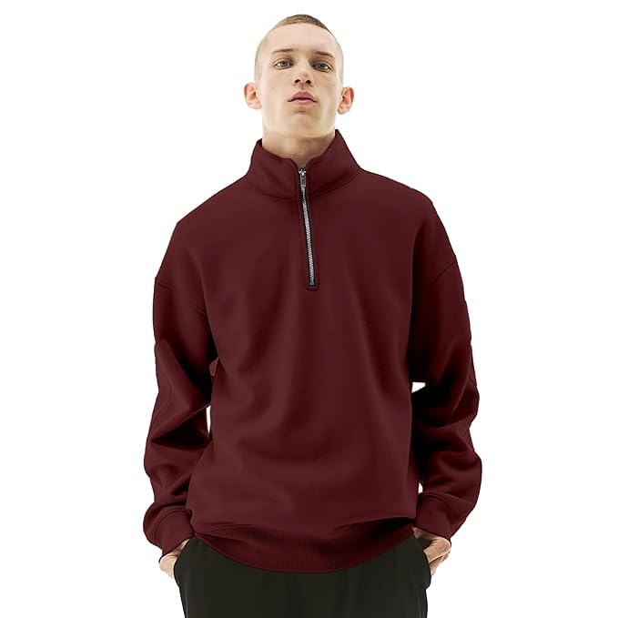 Fleece Half Zip High Neck Loose Fit Sweatshirt for Men's-picture-28