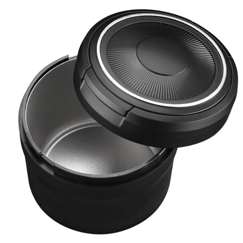 Image of Car Ashtray with Lid Smell Proof, Covered Ashtray for Cap, LED Light Indicator, Portable, Detachable, Black+Gray