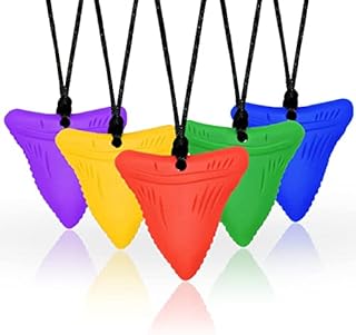 Sensory Chew Necklaces for Kids with Teething, ADHD, Autism, Biting Needs, Oral Motor Chewy Teether, Silicone chewlery Jewellery Necklace for Boys and Girls (Shark Teeth)
