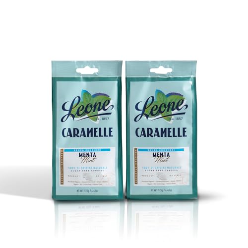 Leone Dal 1857 - Caramelle Senza Zucchero Menta - Gusto Menta Senza Glutine E Vegane - 2 Sacchetti Caramelle Dure Da 125G (2 X 125G)
