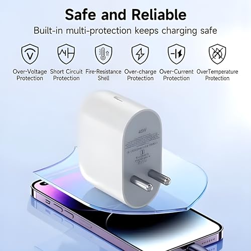 Image of MAK 45W Quick Charge 3.1A Wall Charger with Detachable Type C to Type C Cable, Fast Charging Adapter Compatible with Android Smartphones, iPhone 15 /16 Series, Tablets, Laptops, and Other USB-C Devices