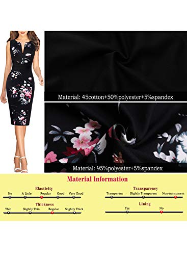 Vfshow E671NEW Womens Black Floral Print Summer Elegant Slim Zipper Up Work Business Office Party Bodycon Pencil Sheath Dress 5366 Blk S thumb #5