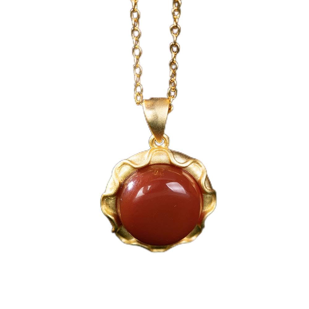 Collier argent sterling S925 plaqué or et pendentif agate rouge classique - 6