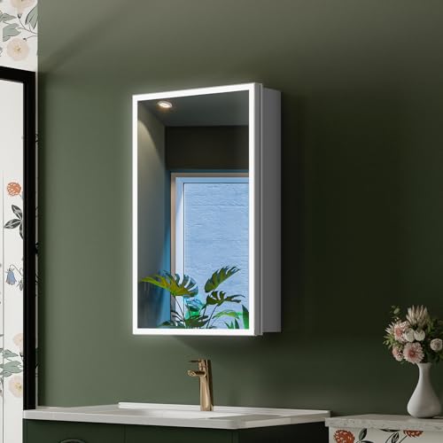 Quavikey 16x26 LED Medicine Cabinet with Mirror, Recessed or Surface