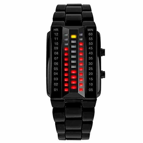 TONSHEN Binaire Montre Bracelet Hommes Digital Conception Unique Jaune et Rouge LED Lumière Cool Acier Inoxydable Montre Date Calendrier Mode Rectangulaire Bordure Montres Homme