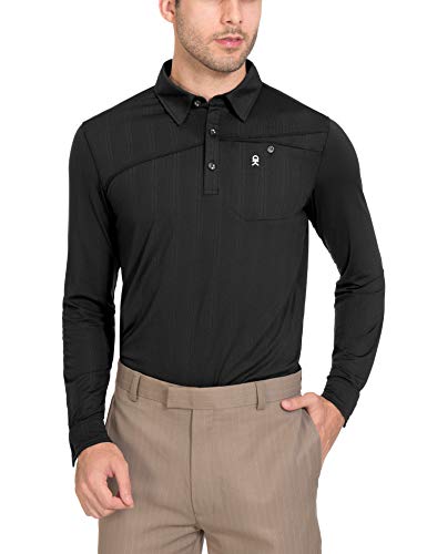 Little Donkey Andy Men's Performance Polo Shirts Long Sleeve Quick-Dry Athletic Golf Shirts, Black XX-Large