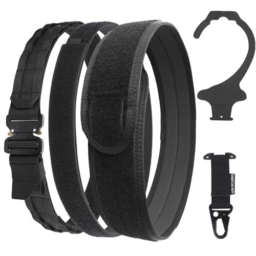 Gwild Concepts Tactical Battle Belt, Quick Release Rigger Belt 1.75'' MOLLE Belt 5-in-1 Heavy Duty Belt with Belt Hanger & Gloves Hook, Black, L(36-41inch)