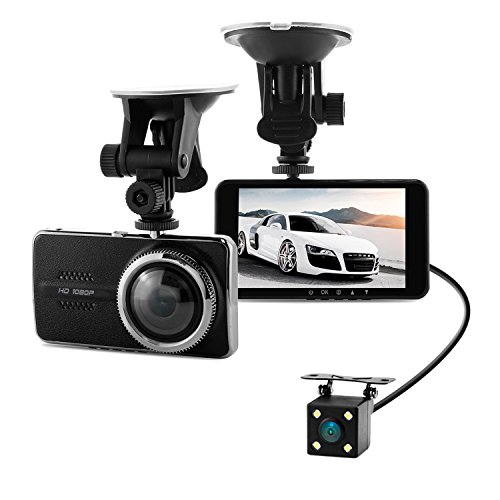 Full HD 1080P Front + VGA Rear 290 Degree Super Wide Angle Car Dash Cam with 4.0