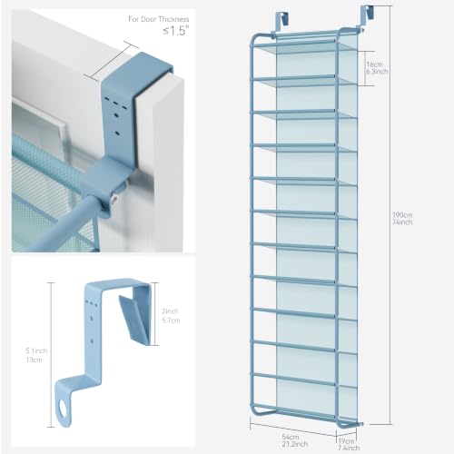 Image of Whitmor 36 Pair Over the Door Shoe Rack,12 Tier Hanging Shoe Organizer with Metal Frame & Mesh shelves, Heavy Duty Shoe Storage Holder for Door,No Drill Installation, 74 inch H x 21.7 inch W x 7.5 inch D, Blue