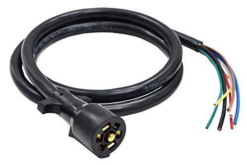 NAT 7-Way 6FT Trailer Connector Plug with Double Prongs – 7 Pin RV Trailer Wiring Harness for 5th Wheel, Travel Trailer, Camper, Weatherproof, Brake & Light Control, 12V Power, Heavy Duty