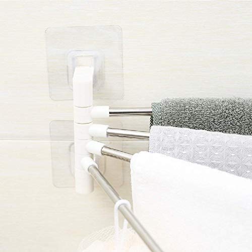 Mobhada 4 Bar Stainless Steel Folding Towel Hanging Bathroom Kitchen Holder Organizer Foldable Portable Adhesive Stand Long with Chrome Finish with Hanger 2