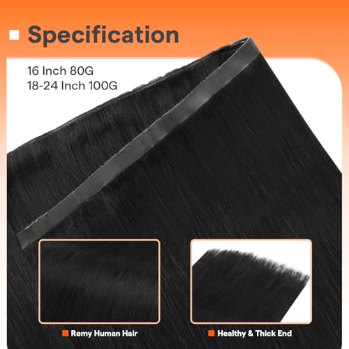 Image of Full Shine Butterfly Weft Hair Extensions 16 Inch 80G Off Black | Natural Volume Boost, Double Sided PU Hole Design, Remy Human Hair, Daily Look for Women, Seamless Blend Solution