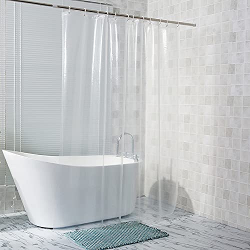Rideau De Douche Transparent Imperméable Blanc Clair Rideaux De Bain Doublure pour Salle De Bains Moisissure Maison Hôtel avec Crochets Gratuits-W120xH200cm