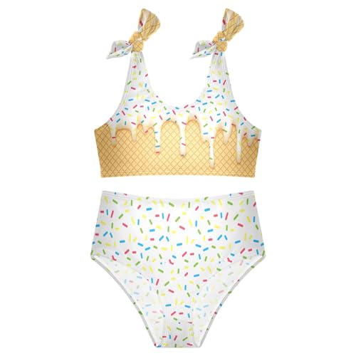 Girls Tankini Swimsuit 2 Piece Ice Cream White Summer Beach Bikini Bathing Suit 5-6T