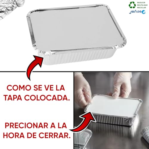 Miniatura 7 de Jofisa 100 Bandejas De Aluminio Desechables Con Tapa Envases Para Comida Para Llevar, Horno, Congelador Recipientes De Aluminio Con Tapas Para Alimentos, Reutilizables Y Resistentes 500 Ml