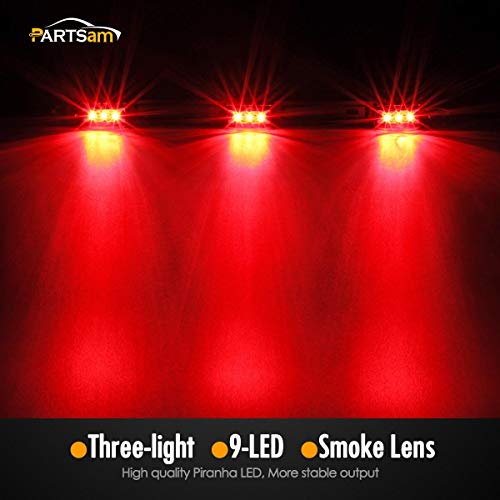 Image of Partsam 12V Submersible Square Led Trailer Lights Smoked Red Combination Led Stop Tail Brake Turn Signal Light and 14.17 inch Red Led Truck Trailer Light Bar Smoked Red Clearance ID Light Bar 3 Lamps