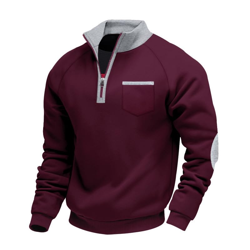 Mens Quarter Zip Pullover - Stand Collar Sweatshirt with Pockets Casual Wear for Vacation Daily Use