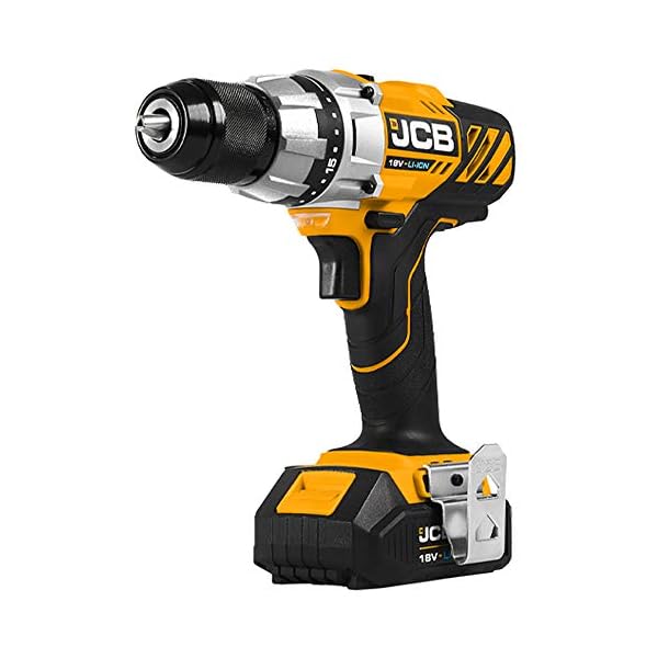 JCB Akku Bohrschrauber 18DD (18V, 1x 1,5 Ah Li-Ionen Akku, Ladegerät, Drehmoment 45 Nm, 2-Gang-Getriebe, LED-Licht… – Bild 3