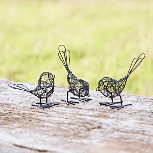 Paper High Set di tre mini ornamenti a forma di uccellino, decorazione per interni o esterni, scultura in metallo