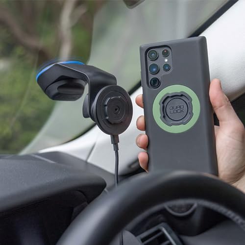 Quad Lock Suction Windshield/Dashboard Car Phone Mount Kit with MAG Wireless Charging Head V2 and MAG Galaxy S23 Ultra Case