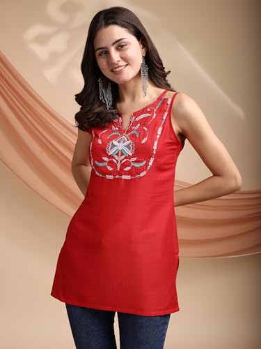Image of EthnicJunction Women's Bottle Green Cotton Silk Yoke Embroidery Shoulder Strpe Straight Short Kurti | Regular Fit Kurti |Navratri speical Kurti